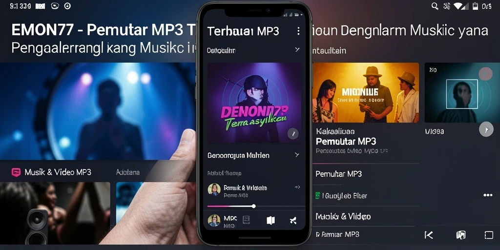Screenshot EMON77 menunjukkan antarmuka Pemutar MP3 yang menarik.