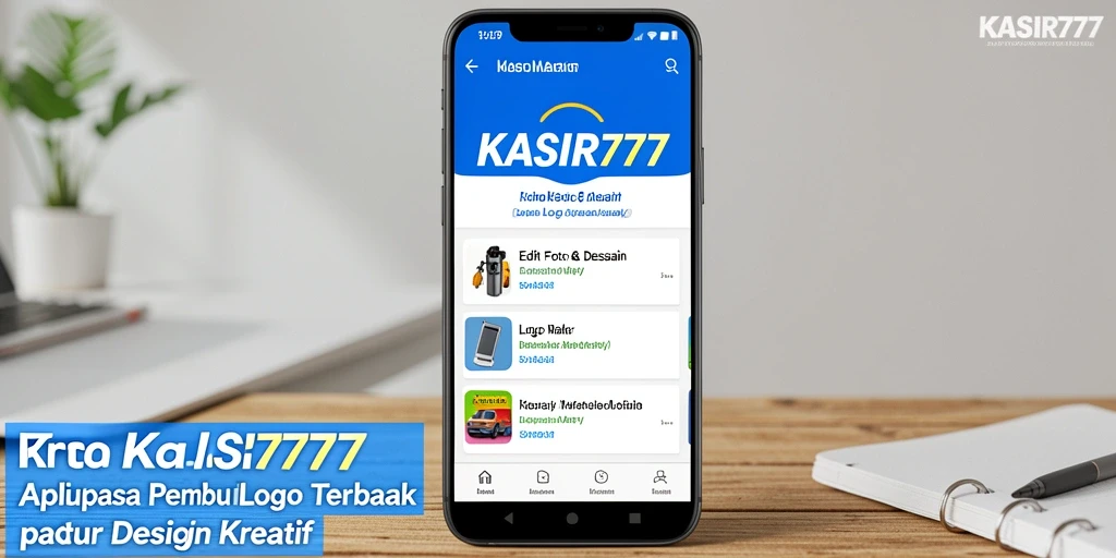 Screenshot antarmuka KASIR777 menampilkan alat desain logo.