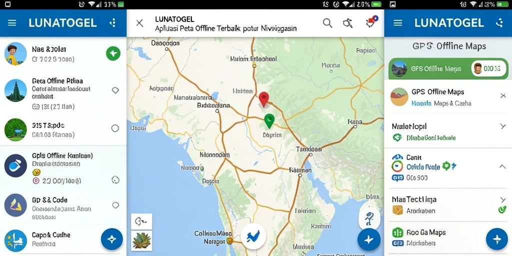 Antarmuka aplikasi LUNATOGEL dengan peta GPS Offline yang lengkap.