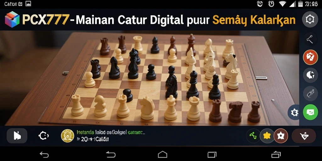 Screenshot antarmuka PCX777 yang menampilkan papan catur interaktif.